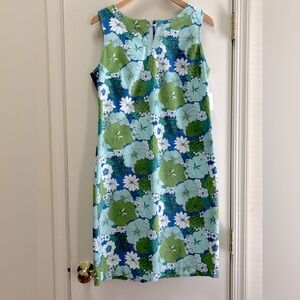 Talbots Blue Green Floral Sleeveless Dress
